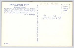 Springfield Illinois~President Abe Lincoln Statue @ Tomb~Vintage Postcard