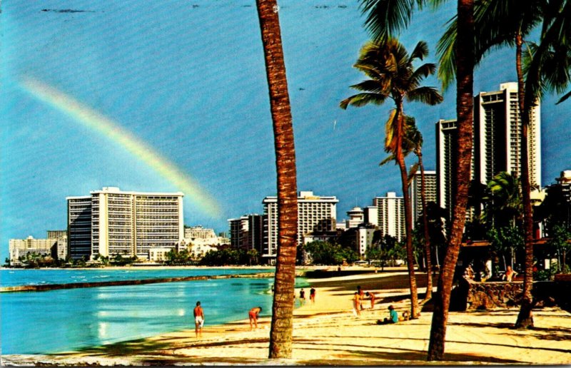 Hawaii Waiki Beach Showing Beautiful Rainbow 1984