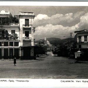 c1940s Kalamata, Greece Girl Bible RPPC Walk to Ypapanti Church Christian  A326