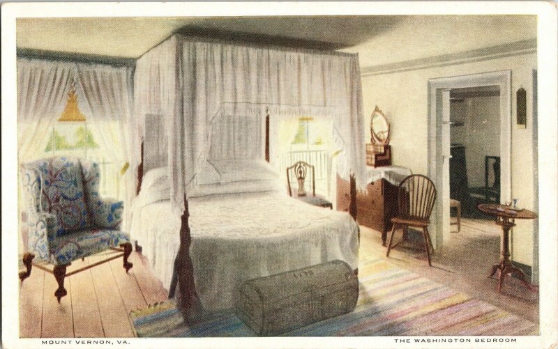 Mount Vernon VA WB Antique Divided Back Vintage Postcard Unposted Unused Bedroom 