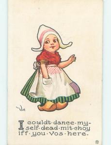 Divided-Back signed WALL - CUTE DUTCH GIRL WITH HAND IN POCKET o8601