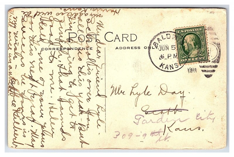 M. E. Church Baldwin Kans. Kansas c1911 Postcard