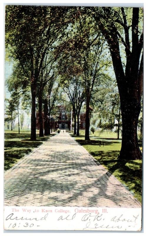 1907 The Way to Knox College, Galesburg, IL Postcard