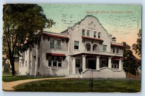 1913 Delaware Ohio OH Vintage Postcard Sigma Chi House Building Field Posted