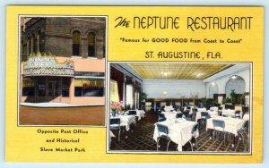ST AUGUSTINE, FL Florida ~ Roadside The NEPTUNE RESTAURANT c1940s Linen Postcard