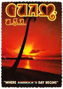 Guam at Dawn Where America's Day Begins 1980s Postcard