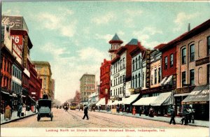 Looking North on Illinois Street from Maryland St. Indianapolis IN Postcard G45