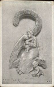 Henri Godet Large Number Series Children Mother Relief Sculpture Postcard 2