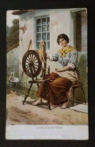 1908 Ireland to Newark New Jersey Woman at Irish Spinning Wheel Postcard Cover