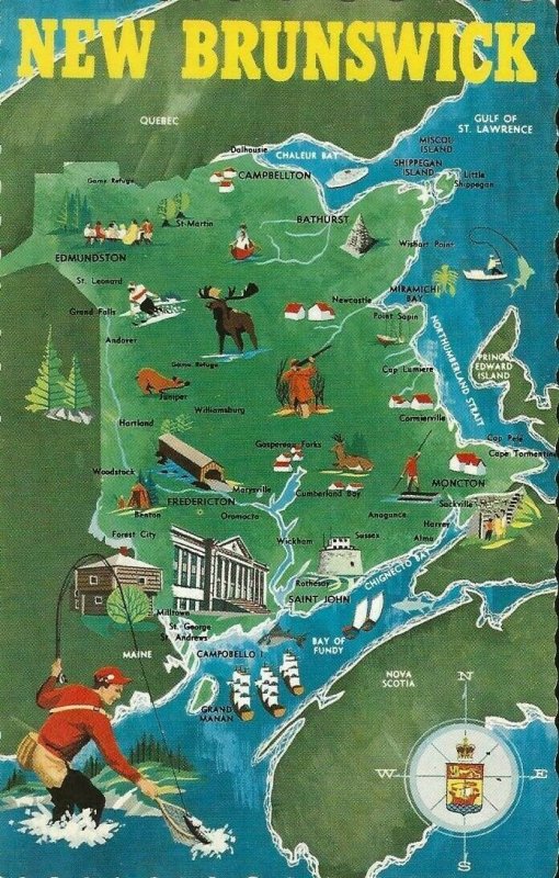 Postcard: New Brunswick Map Canada 1965 Vintage Unposted  