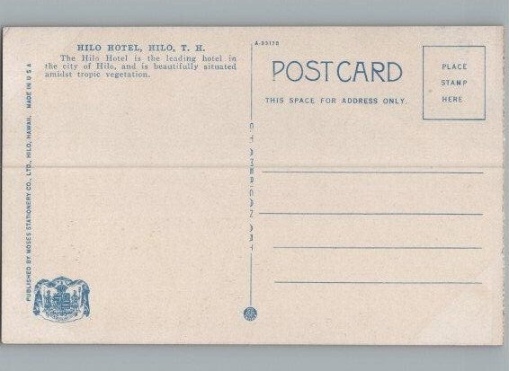 Hotel Hilo Big Island Hawaii TH Postcard c1930