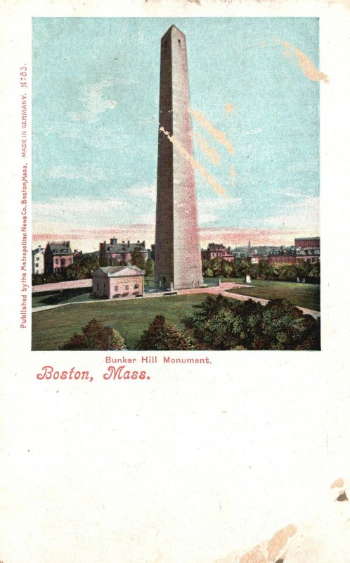 Vintage Postcard Bunker Hills Historical Monument Landmark Boston Massachusetts