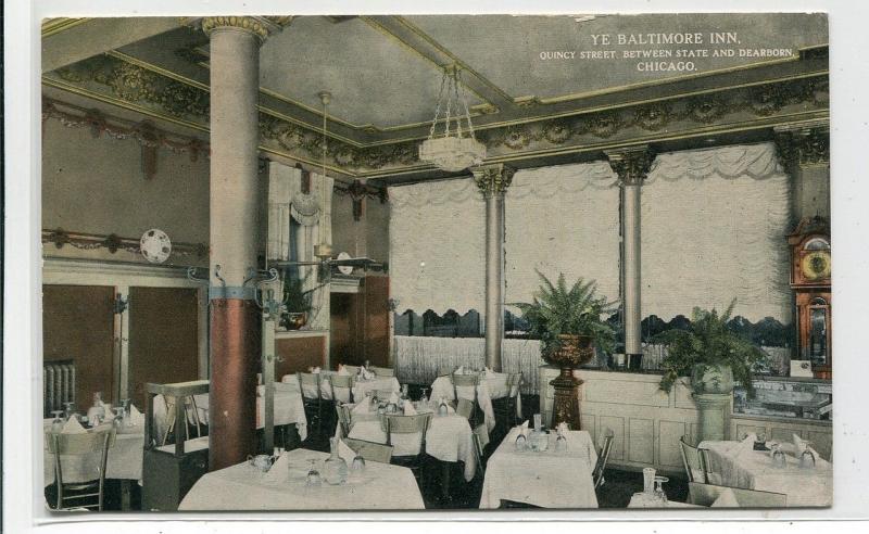 Ye Baltimore Inn Interior Quincy Street Chicago Illinois 1916 postcard 