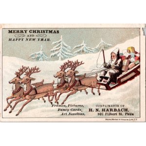 H.N HARBACH - Merry Christmas - Santa Brown Robe - Victorian Trade Card