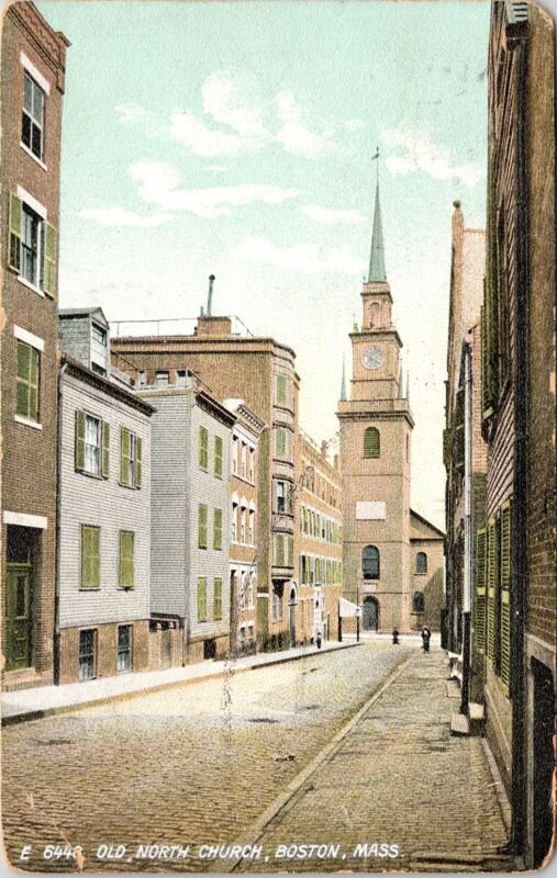 Old North Church Streetview Boston Massachusetts Religious DB Cancel Postcard