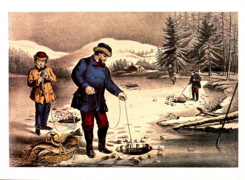 Currier & Ives (Repro) - Winter Sports, Pickerel Fishing -  Size: 6.625 X 4....