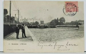 Suresnes L'Ecluse c1904 Dock Pier Men France Postcard L13