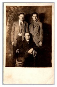 RPPC Studio Three Dapper Young Men in Suits UNP DB Postcard S18