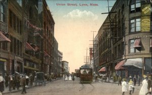 Lynn Massachusetts MA Street Scene Trolley 1900s-10s Postcard