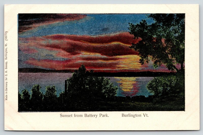 Burlington VT~Battery Park Sunset~Brilliant Orange & Blue Metallic~Germany 1905 