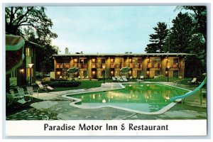 Paradise Motor Inn And Restaurant Pool Bennington Vermont VT Vintage Postcard