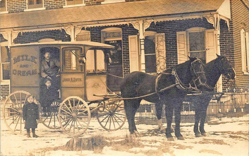 John Roth Milk Horse & Delivery Wagon Real Photo RPPC Postcard