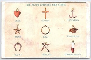 Vintage German Love Symbols Postcard Printed in Austria