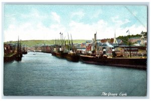 c1910 Schooner Boats Buildings River The Quays Cork Ireland Postcard