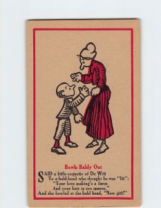 Postcard Bawls Baldy Out with Poem, Mother Son Cartoon Art Print, Greeting Card