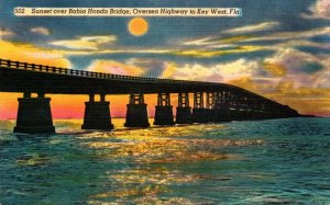Florida Sunset Over Bahia Honda Bridge Oversea Highway To Key West
