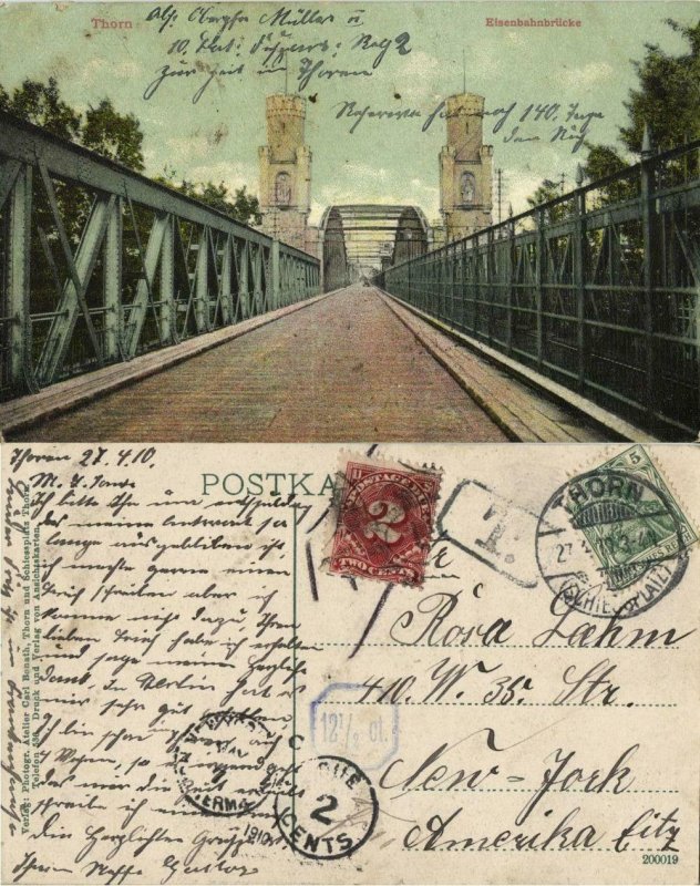 poland germany, THORN TORUN, Eisenbahnbrücke (1910) Due to 2 Cents Amerika