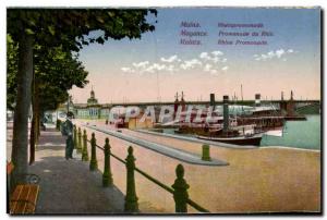 Old Postcard Mainz Rhine promenade