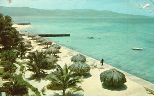 Vintage Postcard Blue Caribbean Montego Private Beach Hotel Montego Bay Jamaica