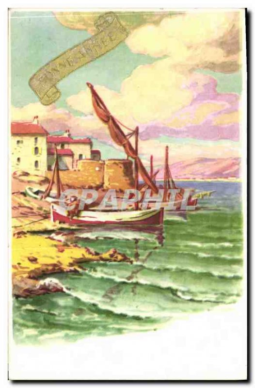 Old Postcard Fantasy Fishing Boat