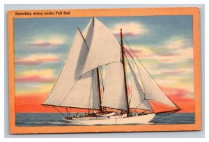 Vintage 1940s Postcard Speeding Along under Full Sail