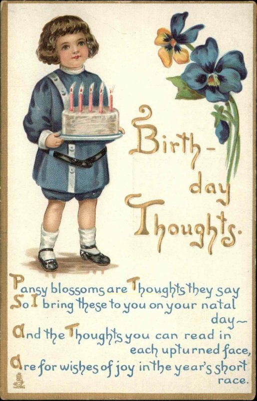 Tuck Birthday Children Little Boy with Cake c1910 Vintage Postcard