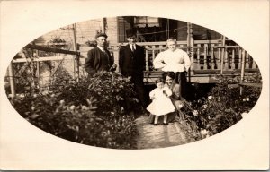 Real Photo Postcard Family In Their Home Garden New York~791