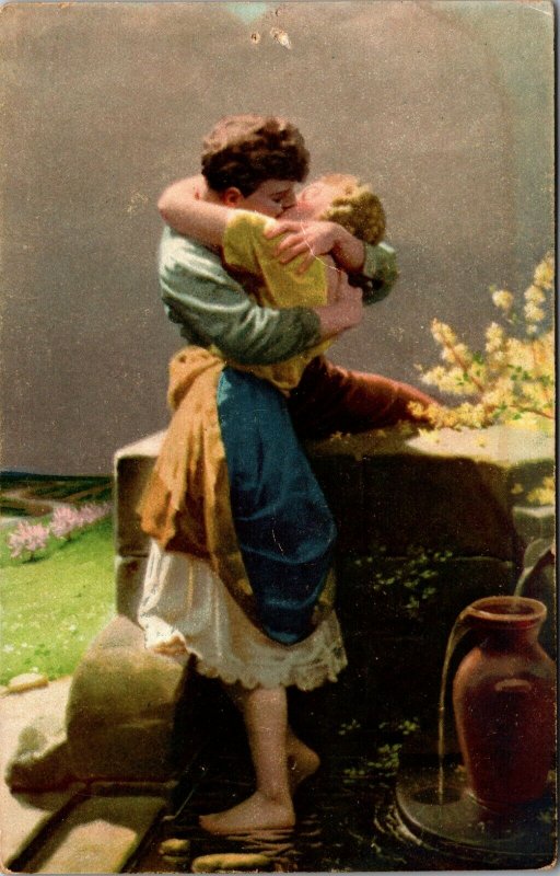 AK 1920 Meister der Farbe - Love Source / Couple lovers kiss romantic Postcard