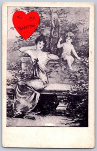 K48/ Valentine's Day Love Holiday Postcard c1910 Cupid Heart 180