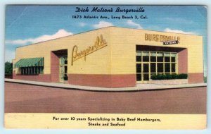 LONG BEACH, California CA ~ Dick Matson's BURGERVILLE Roadside Linen Postcard