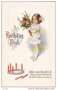 A Birthday Wish, girl with bouquet of flowers, candles, Poem, 00-10s