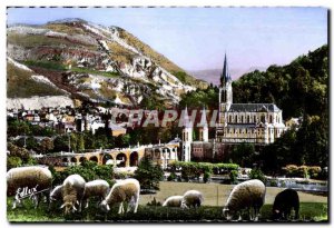 Old Postcard Lourdes Basilica and the Pic du jer