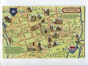 287181 UK OXFORD Map of town coat of arms Vintage postcard