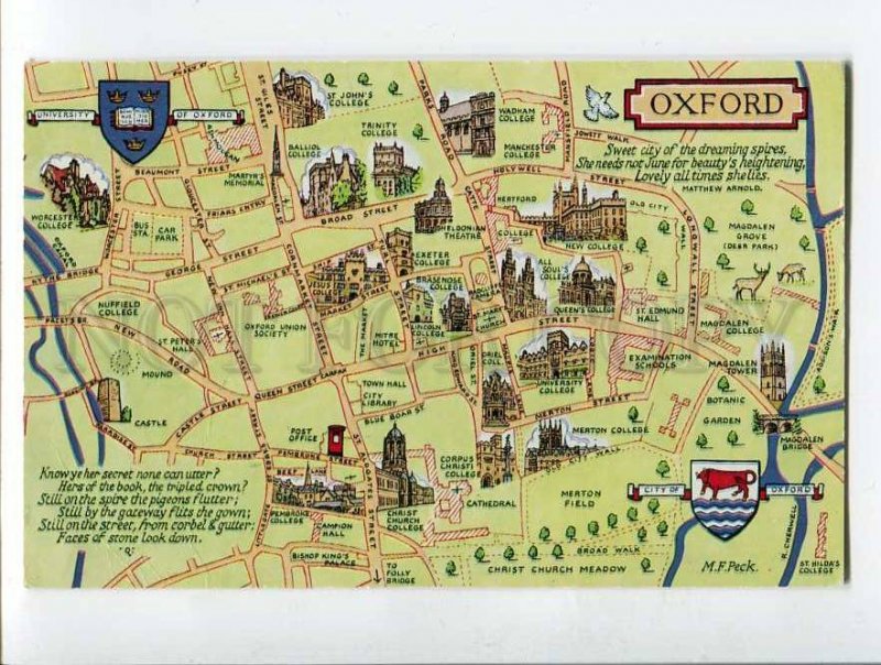 287181 UK OXFORD Map of town coat of arms Vintage postcard