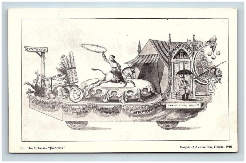 Postcard Knights of AK-SAR-BEN Omaha Nebraska Jimocrats Parade Float 1910 G05