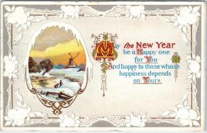 ARTS & CRAFTS STYLE New Year's GREETING HAPPY ONE  1915 Embossed  Postcard