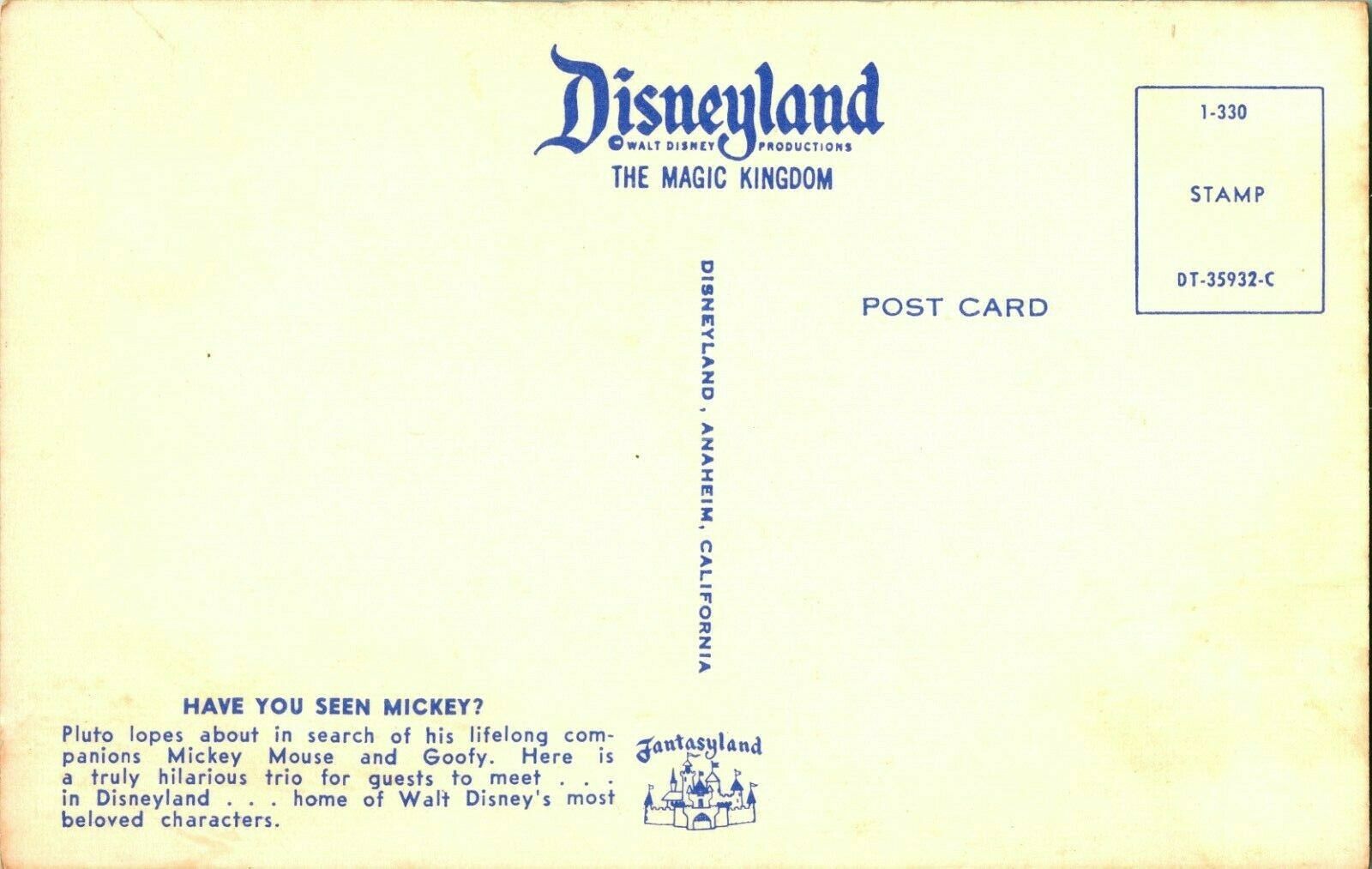 Vtg Postcard 1960s Disneyland Pluto At Disneyland Vintage Unused