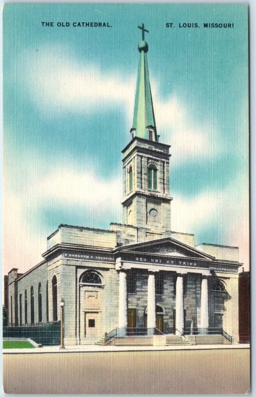 c1940s St. Louis, MO The Old Cathedral Catholic Church Linen PC Historic A285