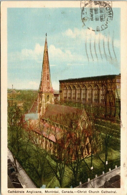 Christ Church Cathedral Montreal Canada WB Postcard VTG PM Burlington VT Cancel  