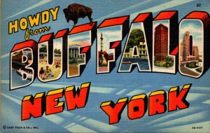 New York Howdy Greetings From Buffalo Large Letter Linen Curteich